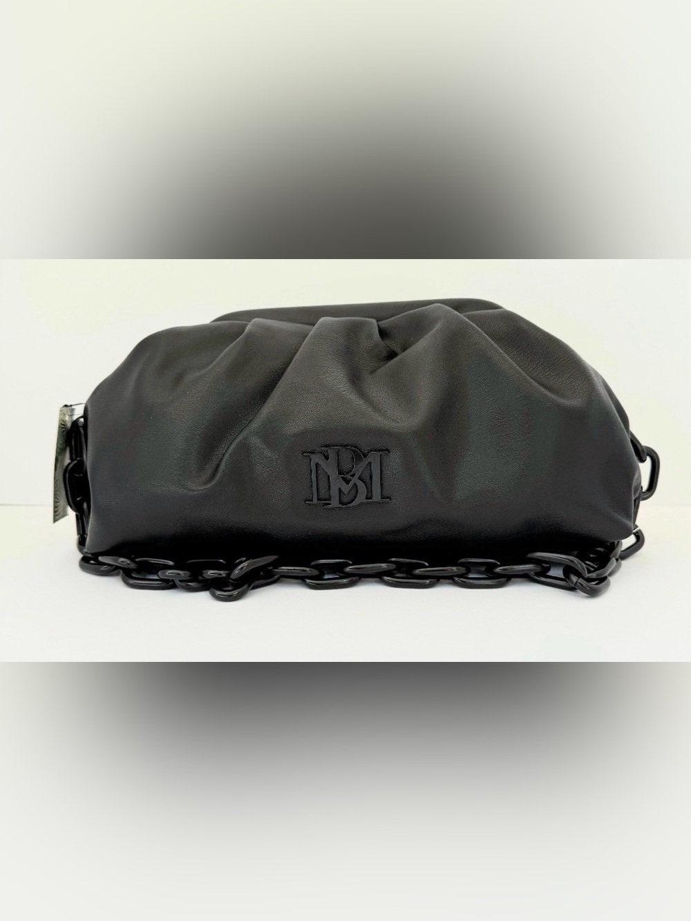 NWT Badgley Mischka Black Leather Chain-Trim Shoulder Clutch